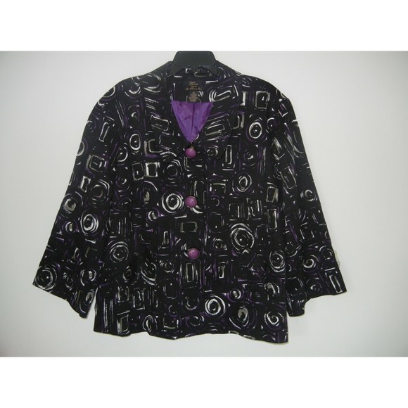 Frenz By Theresa Renz Women's Blazer Black Gorgeous Big Buttons 3/4 Sleeves 2X - Picture 1 of 8